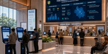 Dashboard interaktif Portal Cepat Izin Arsip yang menampilkan sistem pemantauan data rekam real-time untuk mendukung efisiensi kearsipan kota Medan