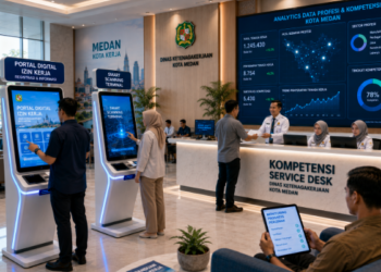 Dashboard interaktif Portal Digital Izin Kerja yang menampilkan sistem pemantauan data kompetensi real-time untuk mendukung efisiensi kerja kota Medan