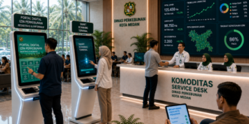 Dashboard interaktif Portal Digital Izin Perkebunan yang menampilkan sistem pemantauan data komoditas real-time untuk mendukung efisiensi perkebunan kota Medan