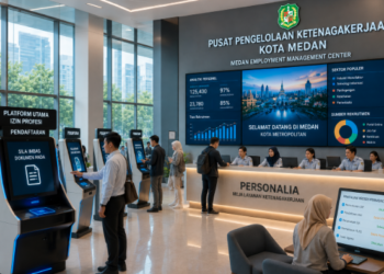Dashboard interaktif Platform Utama Izin Profesi yang menampilkan sistem pemantauan data personel real-time untuk mendukung efisiensi ketenagakerjaan kota Medan.