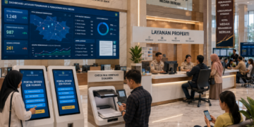 Dashboard interaktif Portal Efisien Izin Hunian yang menampilkan sistem pemantauan data properti real-time untuk mendukung efisiensi perumahan kota Medan