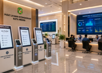 Dashboard interaktif Portal Efisien Izin Profesi yang menampilkan sistem pemantauan data buruh real-time untuk mendukung efisiensi ketenagakerjaan kota Medan