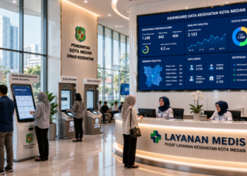 Dashboard interaktif Portal Izin Klinik Medan yang menampilkan sistem pemantauan data fasilitas real-time untuk mendukung efisiensi kesehatan kota Medan
