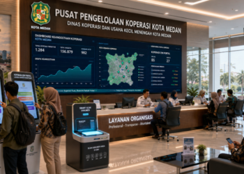 Dashboard interaktif Portal Izin Koperasi Medan yang menampilkan sistem pemantauan data keanggotaan real-time untuk mendukung efisiensi koperasi kota Medan