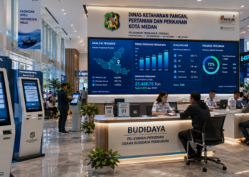 Dashboard interaktif Portal Izin Perikanan Medan yang menampilkan sistem pemantauan data budidaya real-time untuk mendukung efisiensi perikanan kota Medan