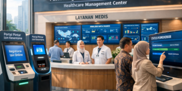 Dashboard interaktif Portal Pintar Izin Kesehatan yang menampilkan sistem pemantauan data medis real-time untuk mendukung efisiensi kesehatan kota Medan