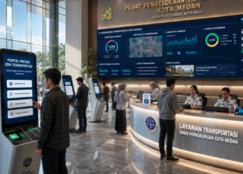 Dashboard interaktif Portal Pintar Izin Transportasi yang menampilkan sistem pemantauan data angkutan real-time untuk mendukung efisiensi transportasi kota Medan