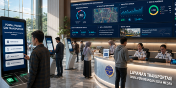 Dashboard interaktif Portal Pintar Izin Transportasi yang menampilkan sistem pemantauan data angkutan real-time untuk mendukung efisiensi transportasi kota Medan