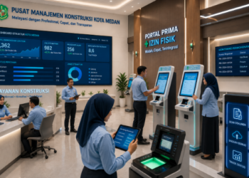 Dashboard interaktif Portal Prima Izin Fisik yang menampilkan sistem pemantauan data struktur real-time untuk mendukung efisiensi pembangunan kota Medan