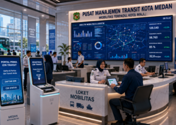 Dashboard interaktif Portal Prima Izin Transit yang menampilkan sistem pemantauan data logistik real-time untuk mendukung efisiensi transportasi kota Medan