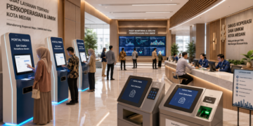 Dashboard interaktif Portal Prima Izin Usaha yang menampilkan sistem pemantauan data mikro real-time untuk mendukung efisiensi koperasi kota Medan