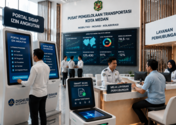 Dashboard interaktif Portal Sigap Izin Angkutan yang menampilkan sistem pemantauan data mobilitas real-time untuk mendukung efisiensi transportasi kota Medan