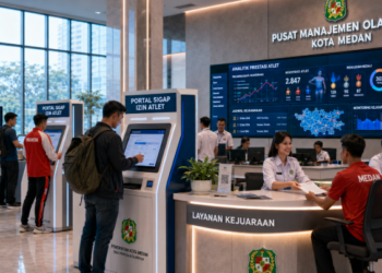 Dashboard interaktif Portal Sigap Izin Atlet yang menampilkan sistem pemantauan data prestasi real-time untuk mendukung efisiensi olahraga kota Medan.