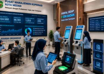 Dashboard interaktif Portal Sigap Izin Badan yang menampilkan sistem pemantauan data anggota real-time untuk mendukung efisiensi koperasi kota Medan