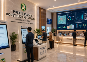 Dashboard interaktif Portal Sigap Izin Bangun yang menampilkan sistem pemantauan data teknis real-time untuk mendukung efisiensi konstruksi kota Medan