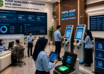 Dashboard interaktif Portal Sigap Izin Jual yang menampilkan sistem pemantauan data pasar real-time untuk mendukung efisiensi perdagangan kota Medan