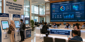 Dashboard interaktif Portal Sigap Izin Kerja yang menampilkan sistem pemantauan data buruh real-time untuk mendukung efisiensi ketenagakerjaan kota Medan