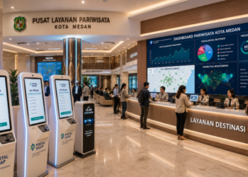Dashboard interaktif Portal Sigap Izin Wisata yang menampilkan sistem pemantauan data kesenangan real-time untuk mendukung efisiensi pariwisata kota Medan