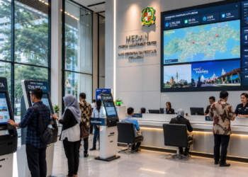 Dashboard interaktif Portal Tangkas Izin Wisata yang menampilkan sistem pemantauan data destinasi real-time untuk mendukung efisiensi pariwisata kota Medan.