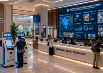 Dashboard interaktif Portal Unggul Izin Budaya yang menampilkan sistem pemantauan data pelestarian real-time untuk mendukung efisiensi kebudayaan kota Medan