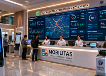Dashboard interaktif Portal Unggul Izin Jalan yang menampilkan sistem pemantauan data lalu-lintas real-time untuk mendukung efisiensi transportasi kota Medan