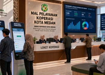 Dashboard interaktif Portal Unggul Izin Usaha yang menampilkan sistem pemantauan data badan real-time untuk mendukung efisiensi koperasi kota Medan