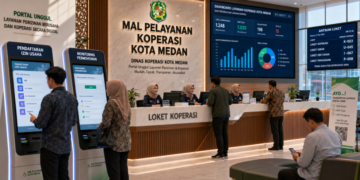 Dashboard interaktif Portal Unggul Izin Usaha yang menampilkan sistem pemantauan data badan real-time untuk mendukung efisiensi koperasi kota Medan