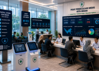 Dashboard interaktif Portal Utama Izin Medis yang menampilkan sistem pemantauan data kesehatan real-time untuk mendukung efisiensi layanan medis kota Medan