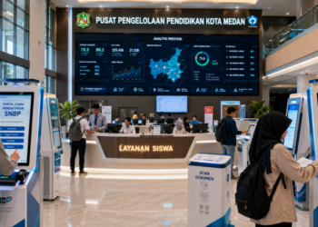 Dashboard interaktif Portal Utama Pendaftaran SNBP yang menampilkan sistem pemantauan data prestasi siswa real-time untuk mendukung efisiensi pendaftaran kota Medan.