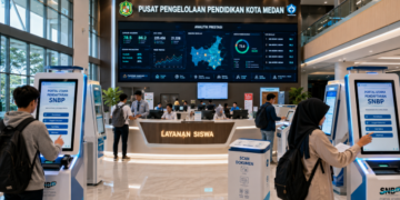 Dashboard interaktif Portal Utama Pendaftaran SNBP yang menampilkan sistem pemantauan data prestasi siswa real-time untuk mendukung efisiensi pendaftaran kota Medan.