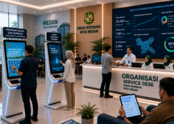 Dashboard interaktif Program Digital Izin Koperasi yang menampilkan sistem pemantauan data keanggotaan real-time untuk mendukung efisiensi koperasi kota Medan
