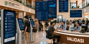 Dashboard interaktif Prosedur Kampus Kota yang menampilkan alur agenda validasi real-time untuk mendukung efisiensi pendaftaran kota Medan.