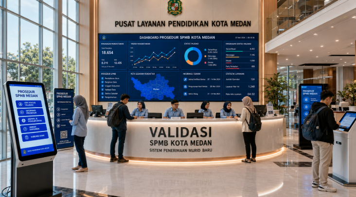 Dashboard interaktif Prosedur SPMB Medan yang menampilkan alur agenda validasi real-time untuk mendukung efisiensi pendaftaran kota Medan.