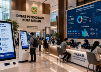 Dashboard interaktif Prosedur Ujian SPMB yang menampilkan alur agenda validasi real-time untuk mendukung efisiensi pendaftaran kota Medan.