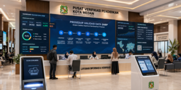 Dashboard interaktif Prosedur Validasi Data SNBP yang menampilkan alur verifikasi nilai siswa real-time untuk mendukung efisiensi pendaftaran kota Medan.