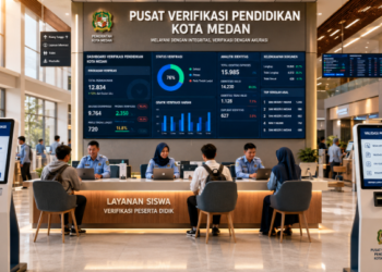 Dashboard interaktif Prosedur Validasi Peserta yang menampilkan alur verifikasi identitas pendaftar real-time untuk mendukung efisiensi pendaftaran kota Medan.