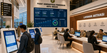 Dashboard interaktif Registrasi Akun Siswa yang menampilkan alur aktivasi identitas real-time untuk mendukung efisiensi pendaftaran kota Medan.