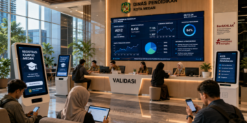 Dashboard interaktif Registrasi Kampus Medan yang menampilkan alur agenda validasi real-time untuk mendukung efisiensi pendaftaran kota Medan.