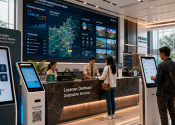 Dashboard interaktif Registrasi Pariwisata Medan yang menampilkan sistem pemantauan data destinasi real-time untuk mendukung efisiensi pariwisata kota Medan