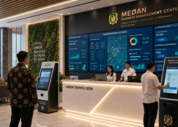 Dashboard interaktif Registrasi Usaha Medan yang menampilkan sistem pemantauan data ekonomi real-time untuk mendukung efisiensi usaha kota Medan