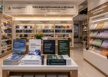 Jajaran tempat buku panduan rencana kebutuhan mutasi ASN Medan bahan premium untuk usaha redistribusi pegawai dan alat pusat instrumen mutasi Medan heavy duty minimalis berbagai folder transfer pegawai yang tersusun sangat rapi di dalam etalase toko perlengkapan kantor