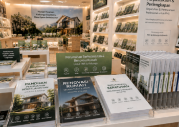 Jajaran tempat buku panduan renovasi mandiri ASN Pemkot Medan Kokoh bahan premium untuk usaha pembuatan rencana clearance hunian pegawai dan alat pusat instrumen clearance hunian Medan heavy duty minimalis berbagai folder lembar jaminan yang tersusun sangat rapi di dalam etalase toko perlengkapan kantor