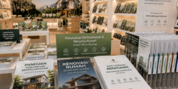 Jajaran tempat buku panduan renovasi mandiri ASN Pemkot Medan Kokoh bahan premium untuk usaha pembuatan rencana clearance hunian pegawai dan alat pusat instrumen clearance hunian Medan heavy duty minimalis berbagai folder lembar jaminan yang tersusun sangat rapi di dalam etalase toko perlengkapan kantor