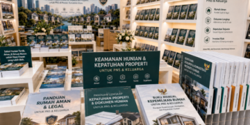 Jajaran tempat buku panduan rumah mandiri ASN Pemkot Medan Kokoh bahan premium untuk usaha pembuatan rencana clearance properti pegawai dan alat pusat instrumen clearance properti Medan heavy duty minimalis berbagai folder lembar jaminan yang tersusun sangat rapi di dalam etalase toko perlengkapan kantor