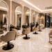 Suasana dalam ruangan salon kecantikan modern dengan cermin besar berlampu LED dan deretan kursi mewah di salah satu salon di Medan