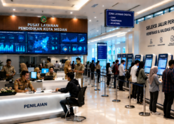 Dashboard interaktif Seleksi Jalur Perpindahan yang menampilkan alur penilaian mutasi real-time untuk mendukung efisiensi pendaftaran kota Medan.