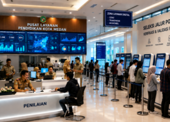 Dashboard interaktif Seleksi Jalur Portofolio yang menampilkan alur penilaian karya real-time untuk mendukung efisiensi pendaftaran kota Medan.
