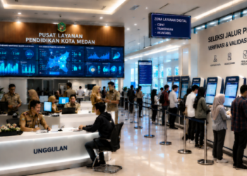 Dashboard interaktif Seleksi Jalur Prestasi yang menampilkan alur verifikasi unggulan real-time untuk mendukung efisiensi pendaftaran kota Medan.