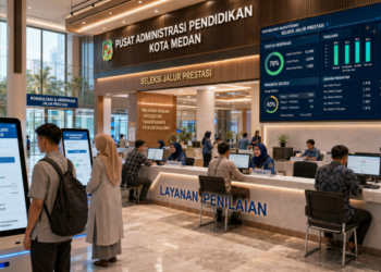 Dashboard interaktif Seleksi Jalur Prestasi yang menampilkan alur penilaian bakat real-time untuk mendukung efisiensi pendaftaran kota Medan.