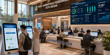 Dashboard interaktif Seleksi Jalur Prestasi yang menampilkan alur penilaian bakat real-time untuk mendukung efisiensi pendaftaran kota Medan.